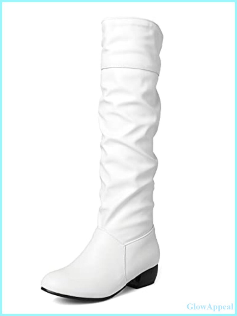 Faux Leather Knee High Flat Slouch Boots Round Toe Comfortable Winter Footwear